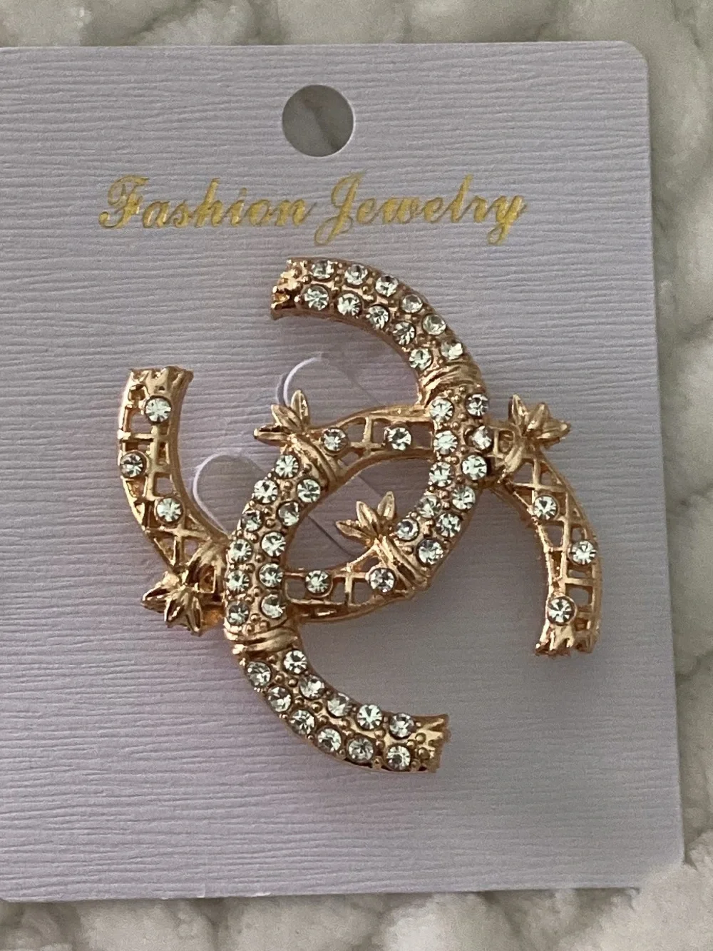 Fashion Jewelry Gold-Tone Crystal Crescent & Star Brooch Set